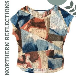 🛍️3/$40 Northern Reflections Multicolor Abstract Burnout Short Sleeve Top Medium